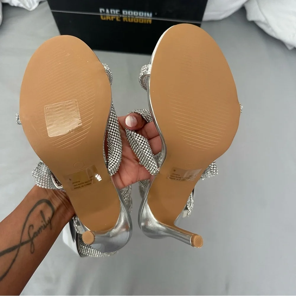 Cape Robbin Silver Rhinestone Wrap Gladiator High Heel Sandals